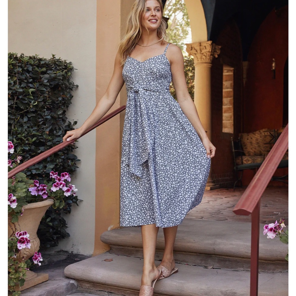 NWT Summersalt Coastal Poplin Tie-Waist Midi Dress